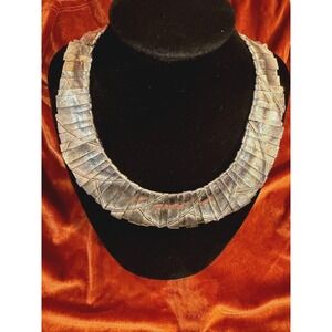 VTG Les Bernard Style Silver Tone Cleopatra Egyptian Revival Collar Necklace 14"